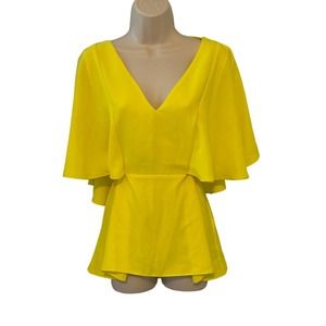 River Island Yellow Deep V Front & Back Neck Butterfly Sleeve Top Size UK16 US12